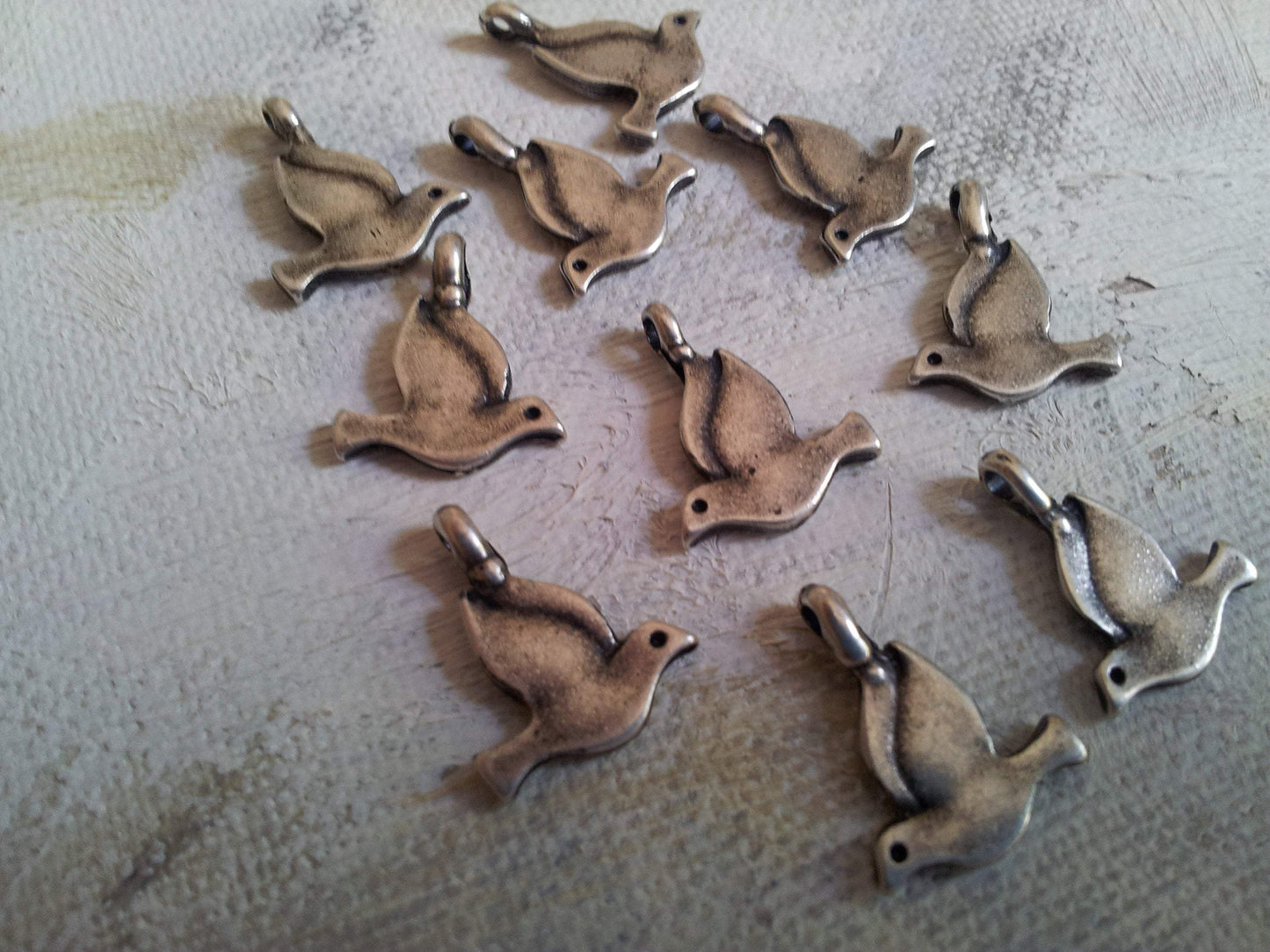 Bluenoemi Jewelry Delicate Charms for making jewels. Dove Pendants. 10 pcs.