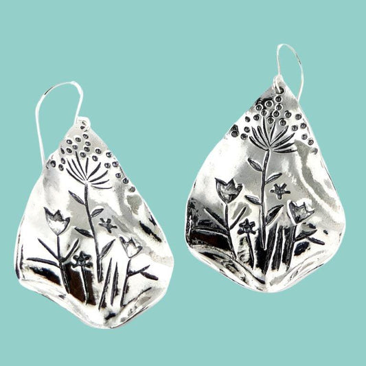 Bluenoemi Jewelry Designer Sterling Silver Earrings for woman, Floral Countryside Motif Earrings, silber ohringe, Israeli Silver Jewelry