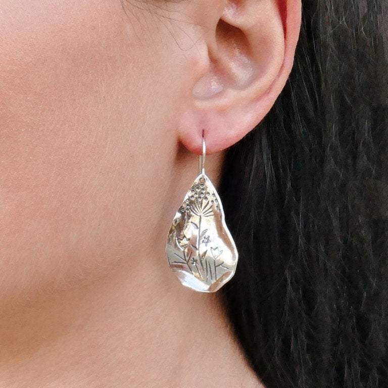 Bluenoemi Jewelry Designer Sterling Silver Earrings for woman, Floral Countryside Motif Earrings, silber ohringe, Israeli Silver Jewelry