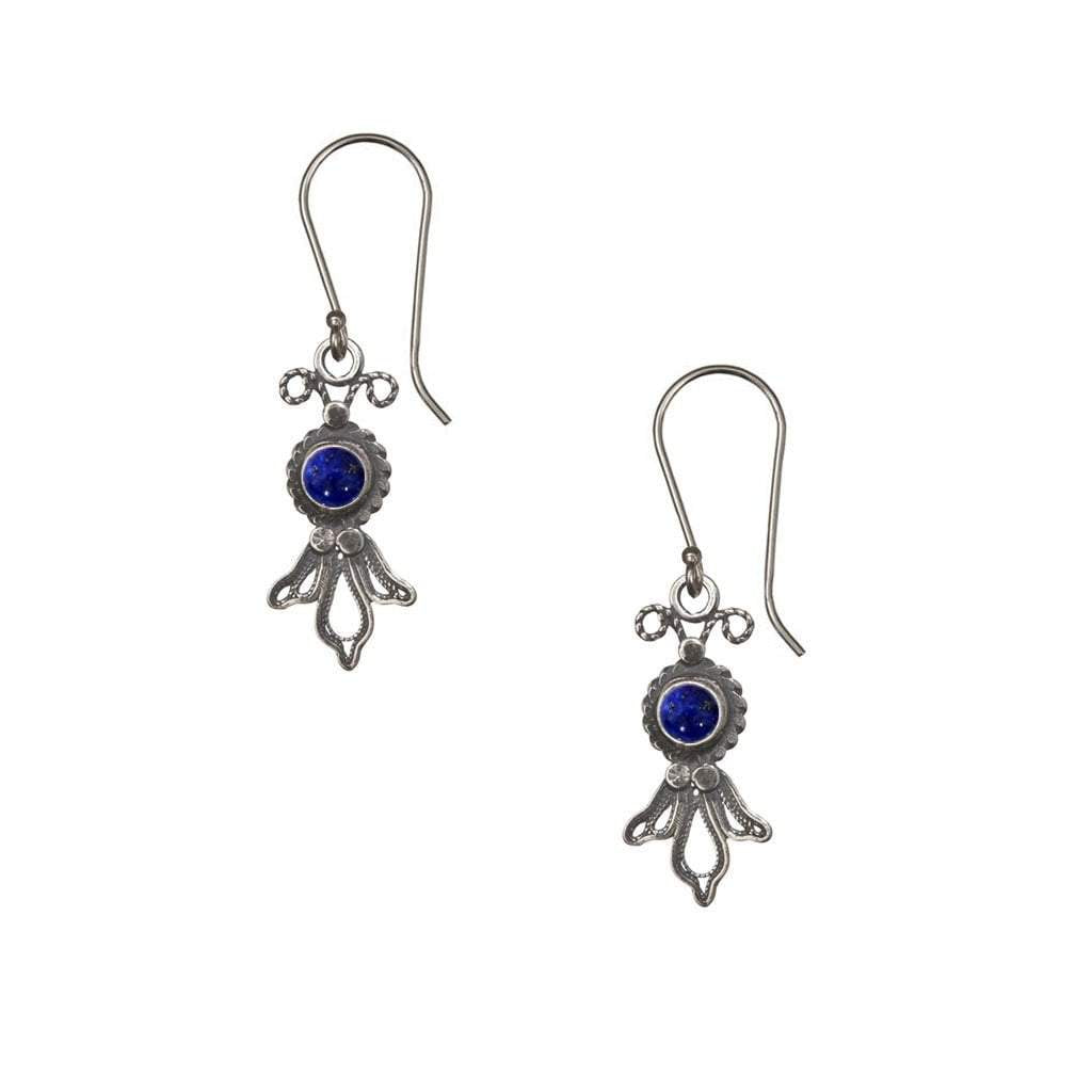 Bluenoemi Jewelry Earrings Blue Silver Earrings Delicate Filigree Israeli silver earrings with gemstones.
