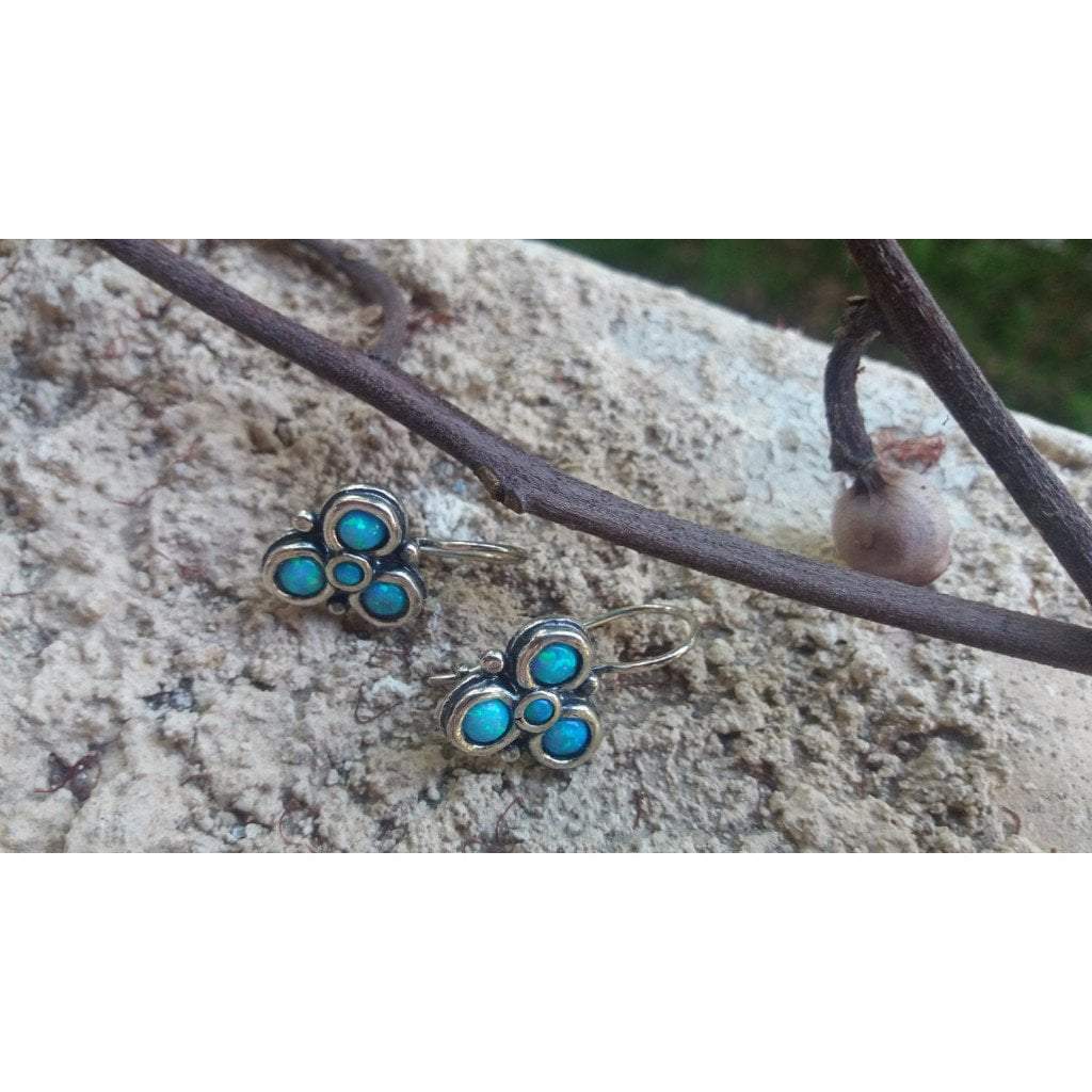 Bluenoemi Sterling silver Earrings set with opals / garnets, Stud designer earrings - Bluenoemi