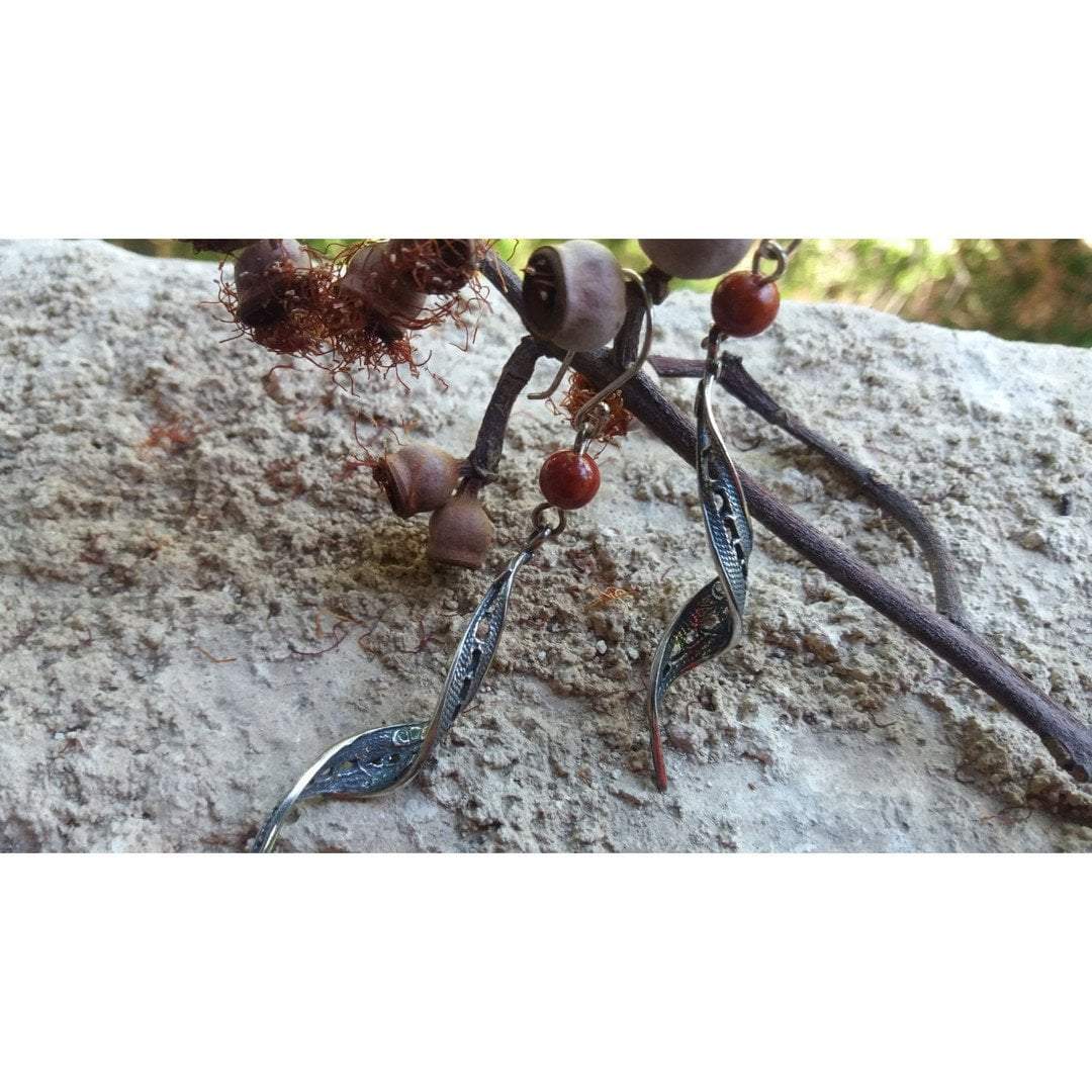 Bluenoemi Jewelry Earrings Coral / silver Filigree silver earrings sterling silver 925 earrings with a coral turquoise lapis onyx