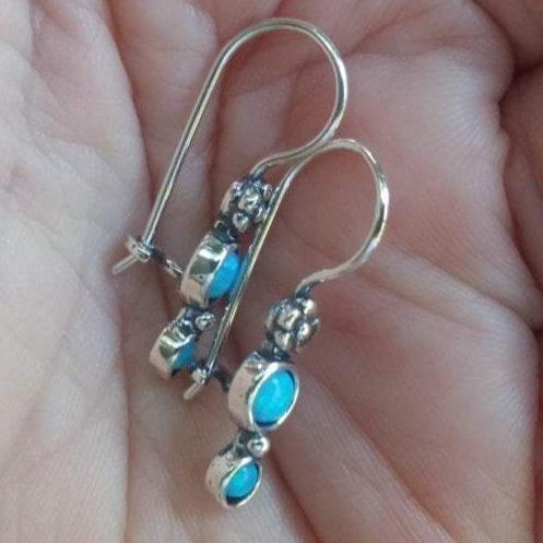Bluenoemi Jewelry Earrings Dangle sterling silver earrings set with opals Blue Israeli jewelry