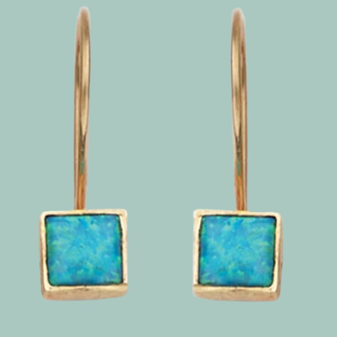 Bluenoemi Jewelry Earrings Default Title / gold Classic Gold Blue Opal Earrings ,  dangle earrings  9K Gold / classic earrings