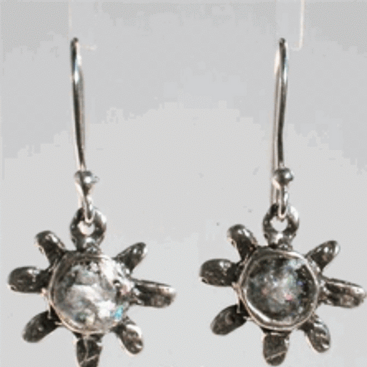 Bluenoemi Jewelry Earrings Floral silver dangling earrings with roman glass / silver Roman glass silver earrings