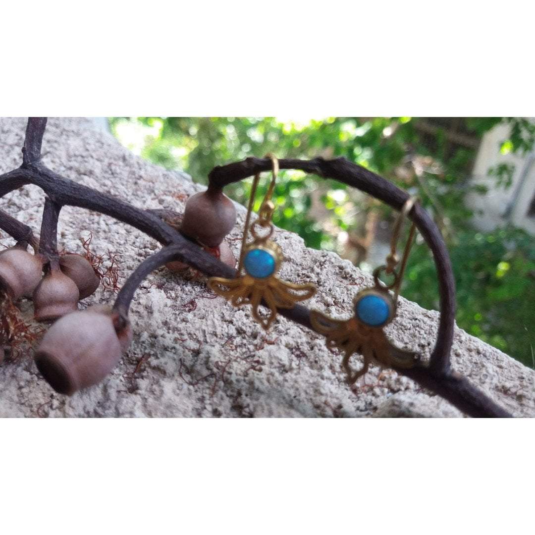 Bluenoemi Jewelry Earrings gold Gold Plated Sterling Silver Earrings, Filigree silver earrings, opal earrings