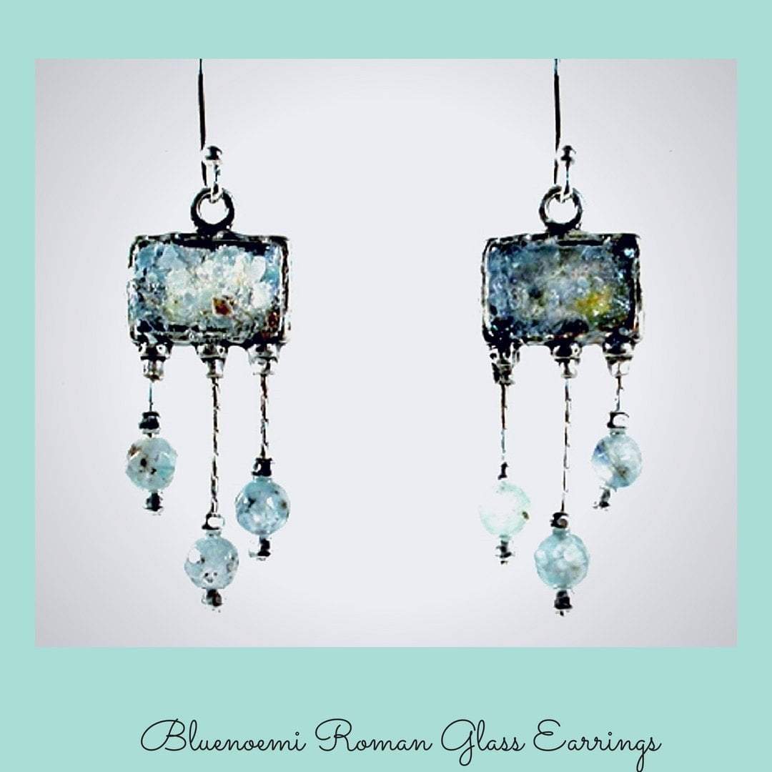 Bluenoemi Jewelry Earrings Israeli Roman Glass Earrings dangling earrings / blue Israeli jewelry designers in silver israeli earrings Roman Glass Dangling Earrings