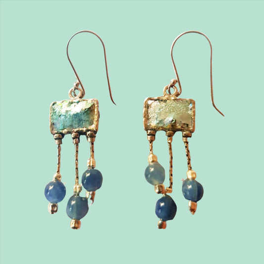 Roman Glass jewelry Earrings dangling earrings / blue Israeli jewelry Earrings for Woman Roman Glass Dangling Earrings