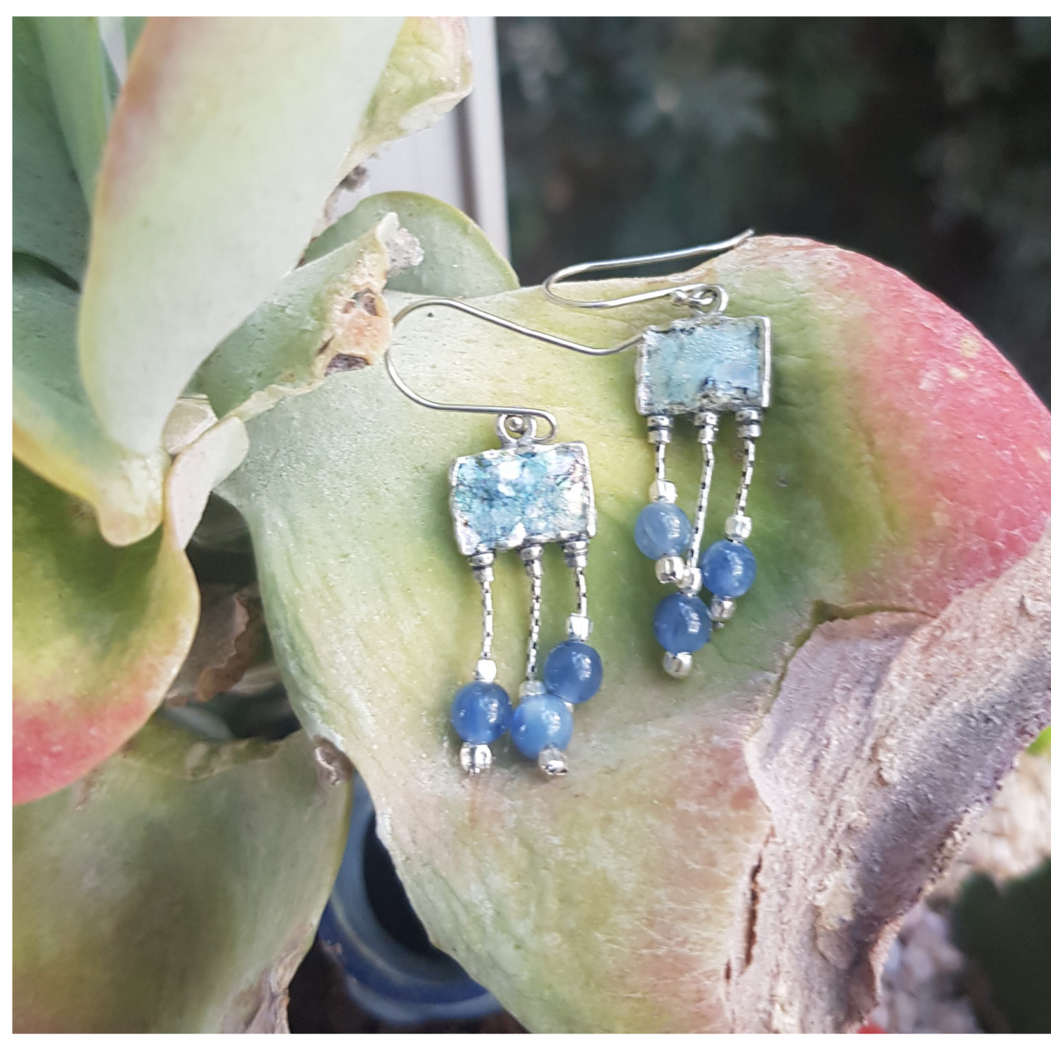 Bluenoemi Jewelry Earrings Israeli Roman Glass Earrings dangling earrings / blue Israeli jewelry Earrings for Woman Roman Glass Dangling Earrings