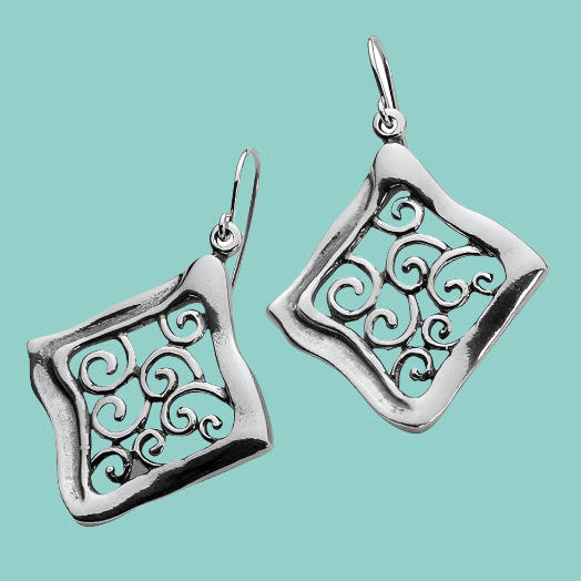 Bluenoemi Jewelry Earrings Israeli silver earrings 925 Sterling Silver Earrings Wavy with Decorations