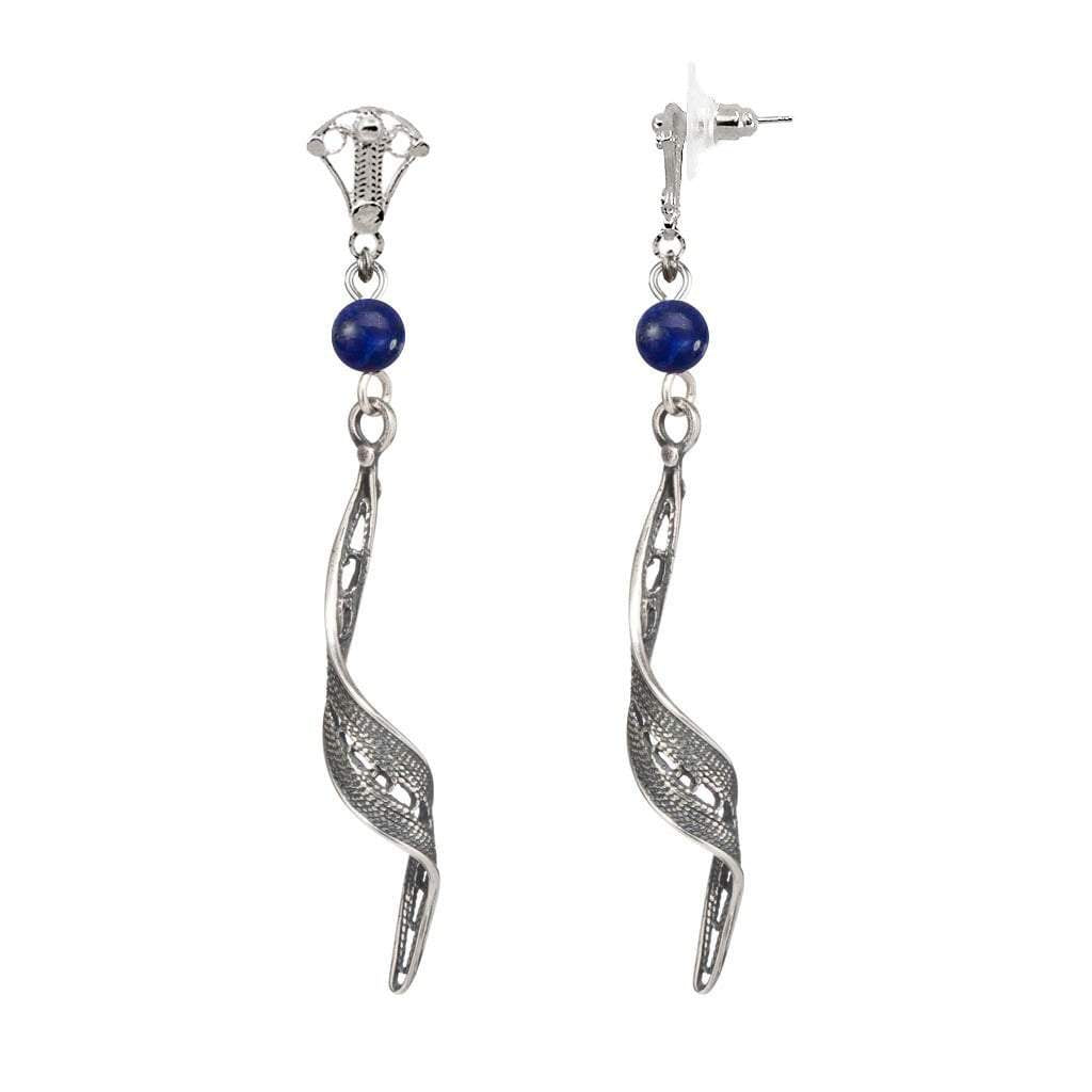 Bluenoemi Jewelry Earrings Lapis / silver Filigree silver earrings sterling silver 925 earrings with a coral turquoise lapis onyx