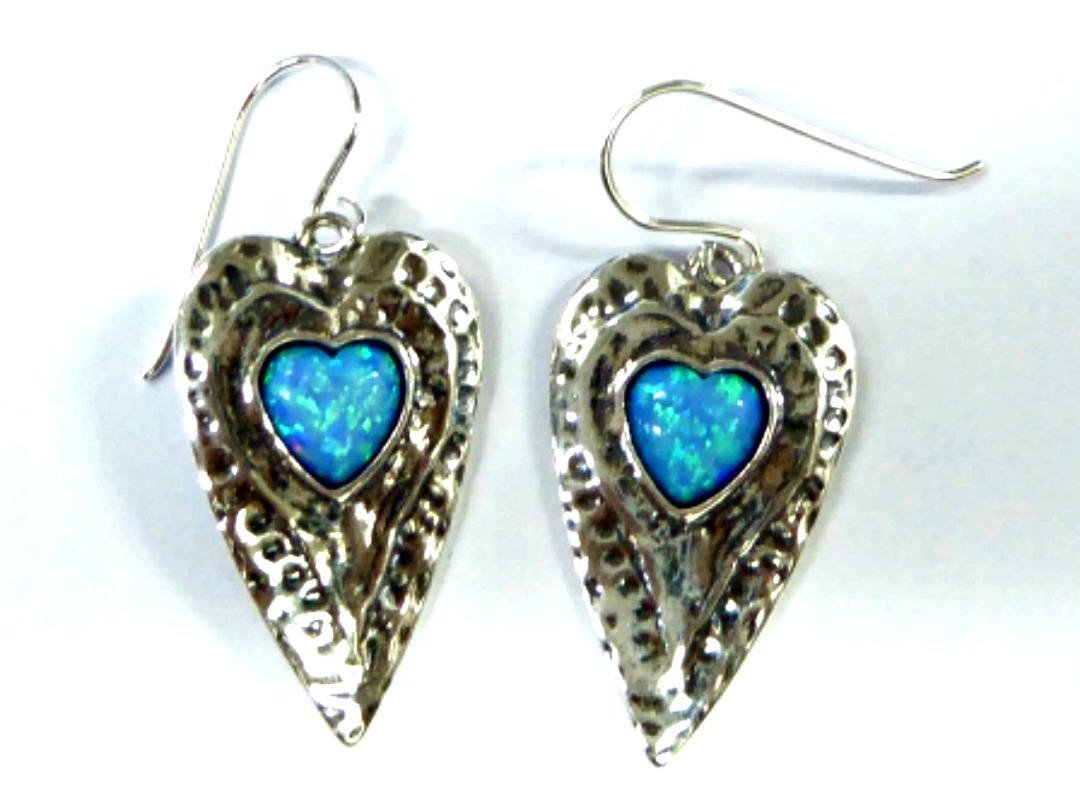 Bluenoemi Jewelry Earrings opal Sterling silver heart earrings set with blue opals.