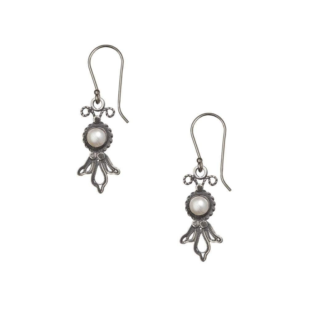 Bluenoemi Jewelry Earrings pearl Silver Earrings Delicate Filigree Israeli silver earrings with gemstones.