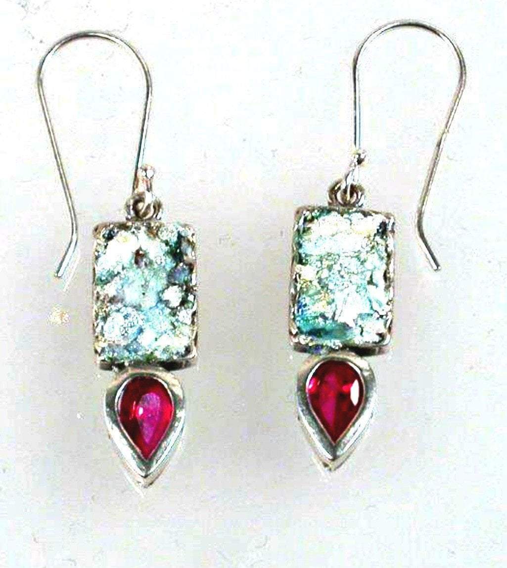 Bluenoemi Jewelry Earrings Pink Roman Glass Earrings, Sterling Silver Earrings, Israeli roman glass jewelry