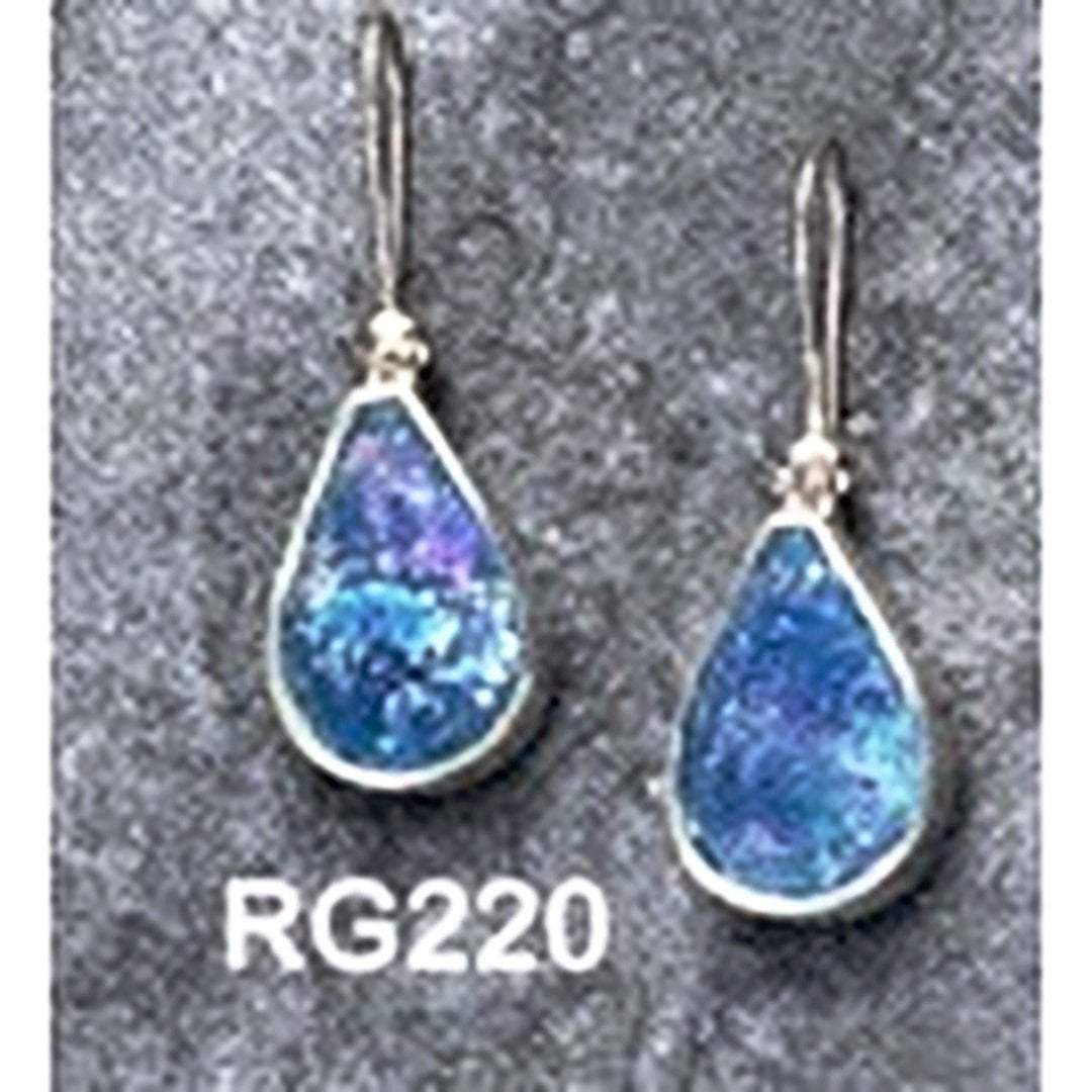Bluenoemi Jewelry Earrings Roman glass earrings israeli silver drops dangling / blue Roman glass earrings sterling silver made in Israel