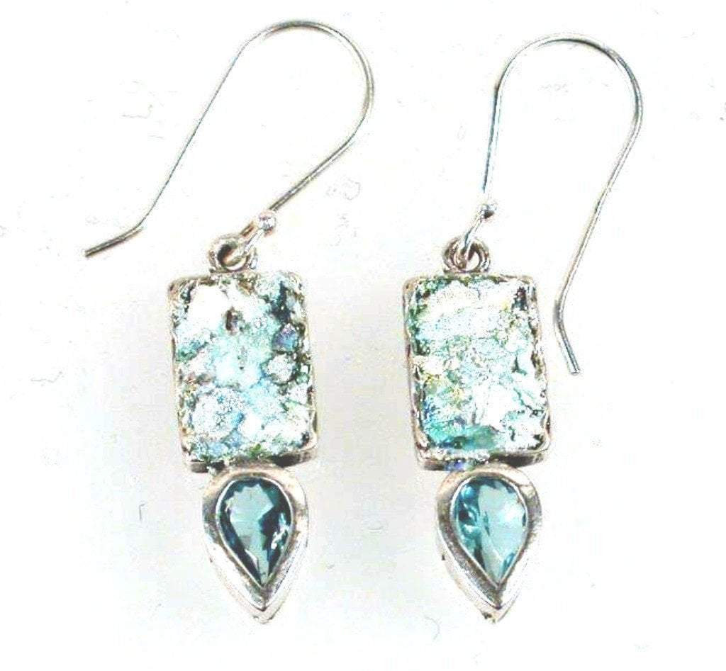 Bluenoemi Jewelry Earrings Roman Glass Earrings, Sterling Silver Earrings, Israeli roman glass jewelry