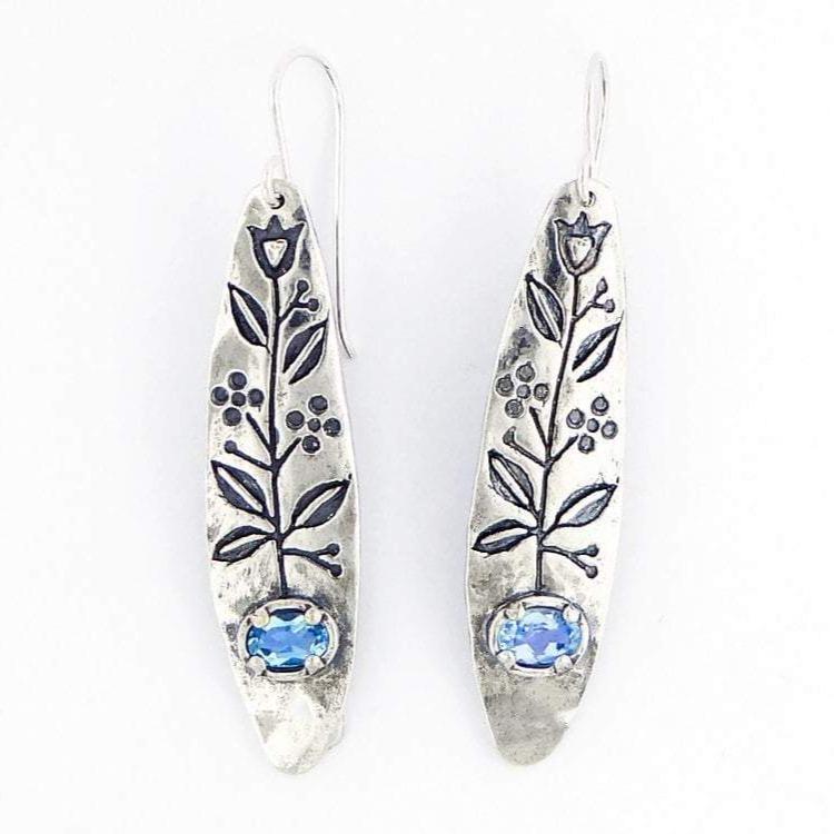 Bluenoemi Jewelry earrings Romantic silver earrings for women Botanic drawing Bluenoemi Israeli Jewelry