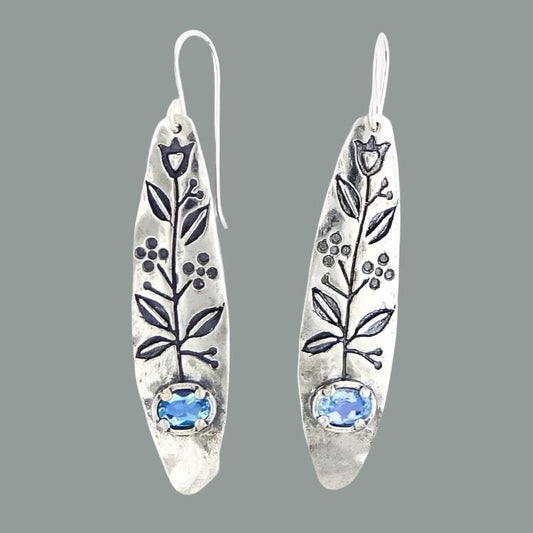 Bluenoemi Jewelry earrings Romantic silver earrings for women Botanic drawing Bluenoemi Israeli Jewelry