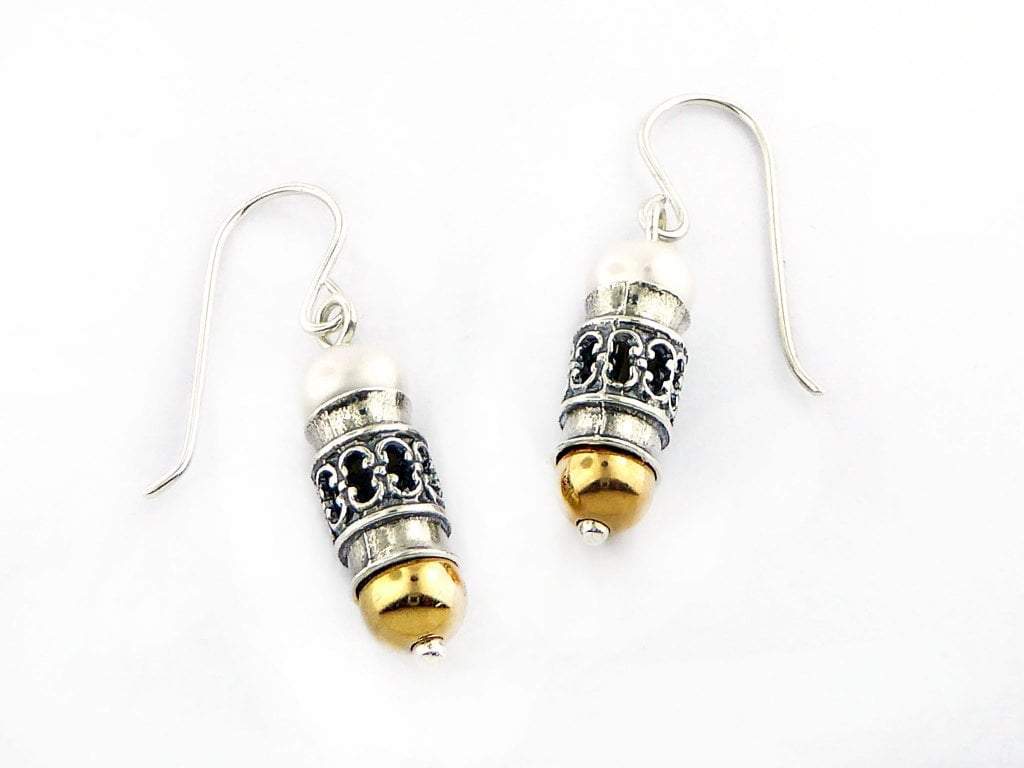 Bluenoemi Jewelry Earrings Silver and goldfilled earrings with pearls / mezuzah shape earrings for women