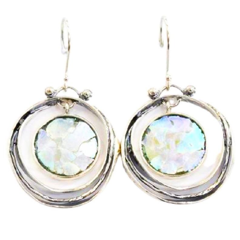 Bluenoemi Jewelry Earrings silver Bluenoemi Sterling Silver Earrings with Roman glass Israeli #romanglass jewelry