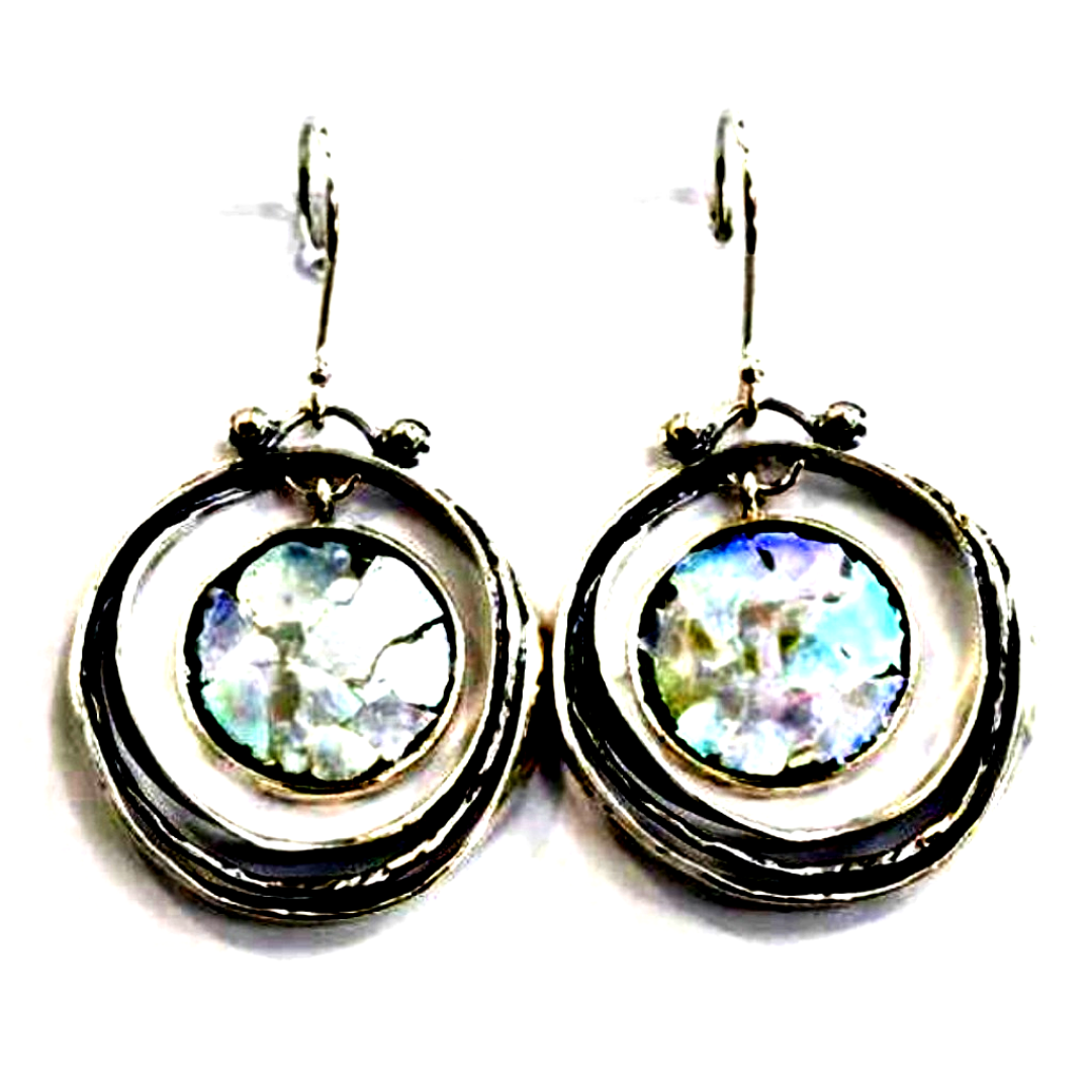 Bluenoemi Jewelry Earrings silver Bluenoemi Sterling Silver Earrings with Roman glass Israeli #romanglass jewelry