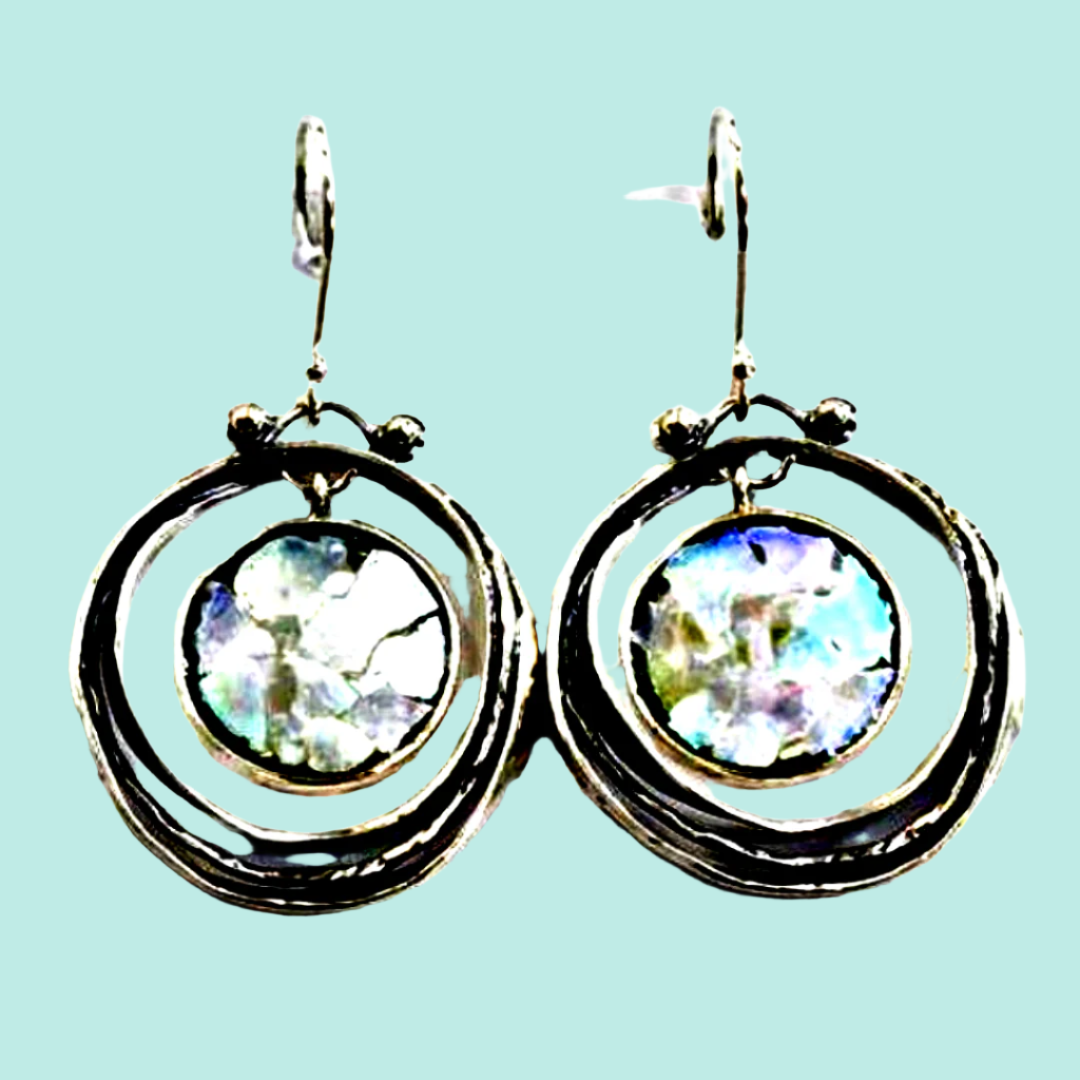 Bluenoemi Jewelry Earrings silver Bluenoemi Sterling Silver Earrings with Roman glass Israeli #romanglass jewelry