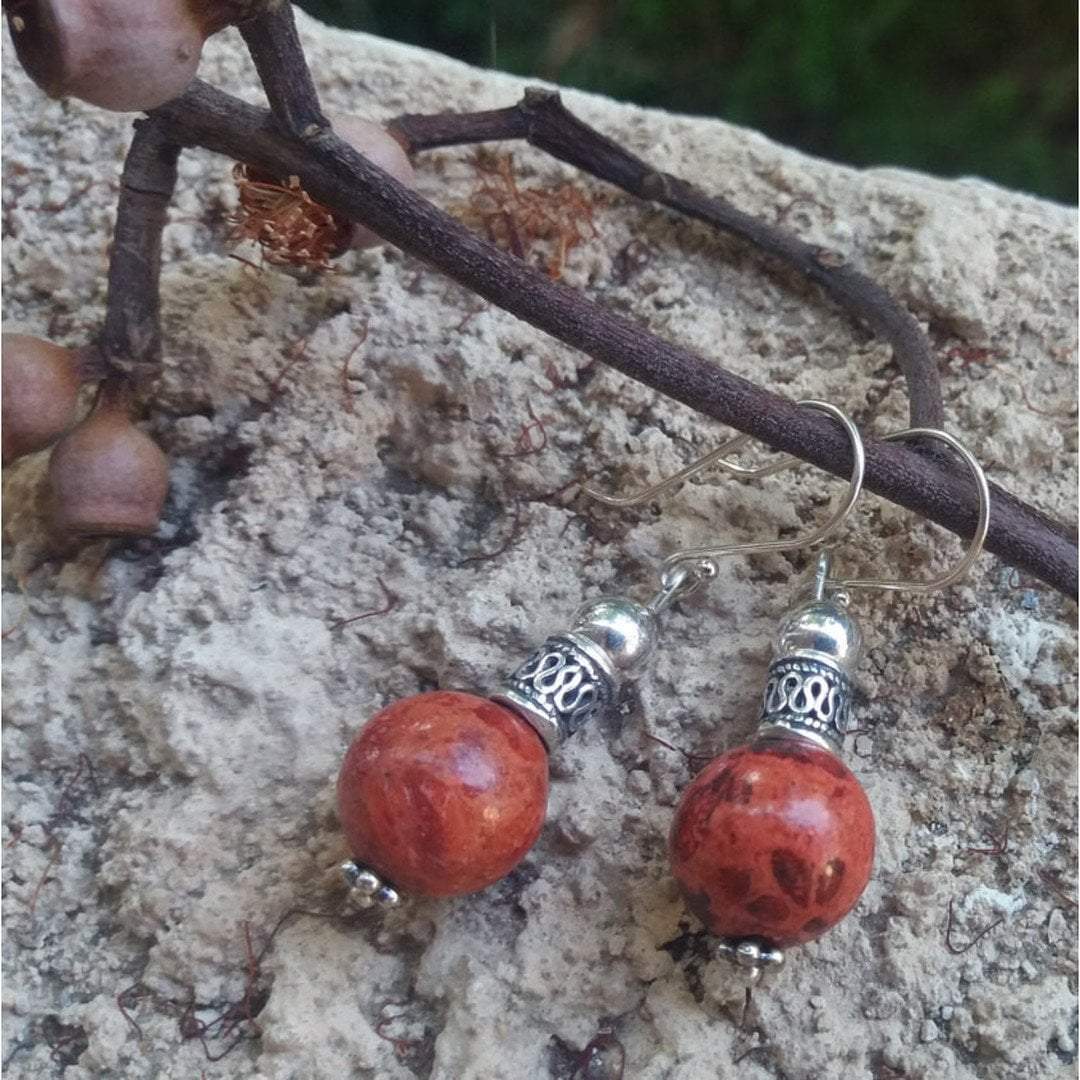 Bluenoemi Jewelry Earrings Silver earrings / earrings for woman Ethnic Earrings / Coral Turquoise Eilat filigree earrings