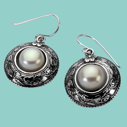 Bluenoemi Jewelry Earrings Silver earrings for women / dangle earrings. Nature Motif Earrings With Pearls