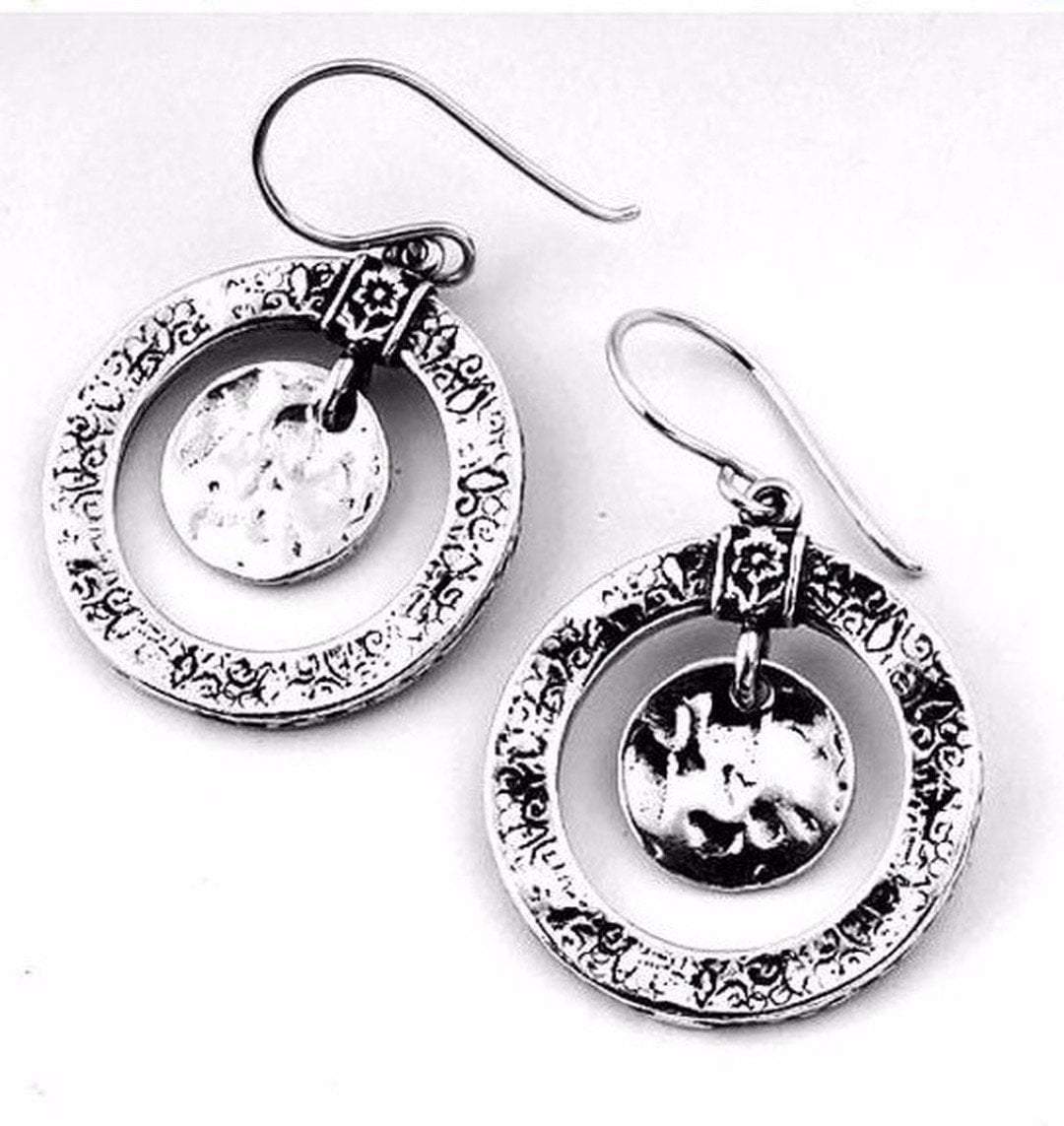 Bluenoemi Jewelry Earrings silver Earrings Sterling Silver 925 Texture Circles Pending Floral Pendant ribbon
