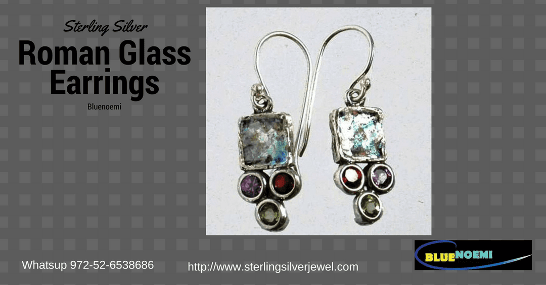 Bluenoemi Jewelry Earrings silver Gorgeous israeli earrings made in Israel sterling silver Authentic Roman Glass Earrings