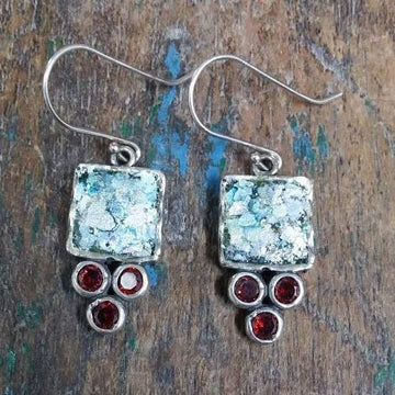 Sterling Silver with authentic delicate Roman Glass Earrings for woman