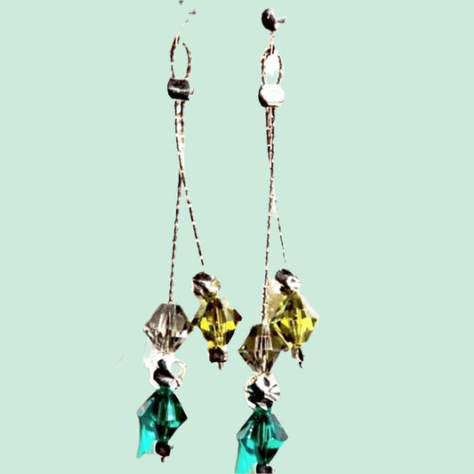 Silver earrings, Dangle Bridesmaid earrings, turquoise & light green crystals - Bluenoemi
