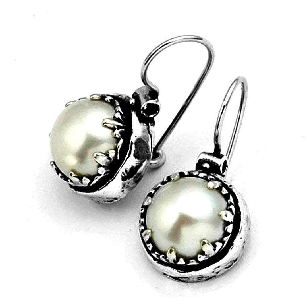 Bluenoemi Jewelry Earrings silver Silver pearls earrings / round earrings for women / dangle vintage style earrings