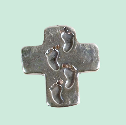 Sterling Silver cross from the Holy Land with footprints, Christmas gift for her - Bluenoemi
