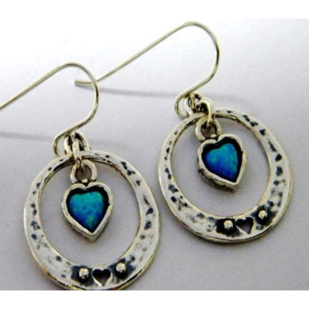 Bluenoemi Jewelry Earrings silver Sterling silver earrings, Blue opal earrings, heart earrings,  earrings for women