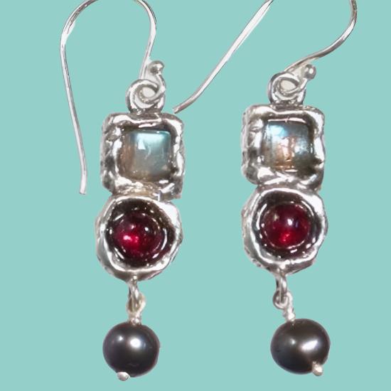 Bluenoemi Jewelry Earrings silver Sterling Silver Earrings, Roman Glass Earrings, Gemstones Earrings,  dangling earrings