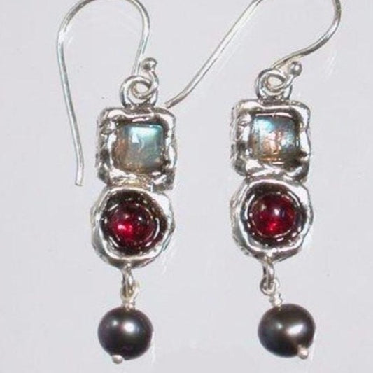 Bluenoemi Jewelry Earrings silver Sterling Silver Earrings, Roman Glass Earrings, Gemstones Earrings,  dangling earrings