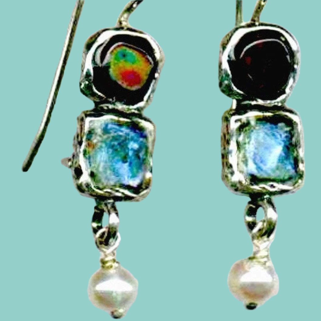 Bluenoemi Jewelry Earrings silver Sterling Silver Earrings, Roman Glass Earrings, Gemstones Earrings, sterling silver jewelry.