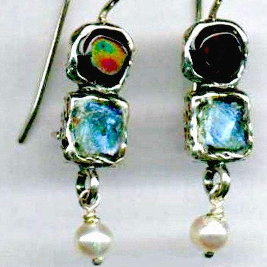 Bluenoemi Jewelry Earrings silver Sterling Silver Earrings, Roman Glass Earrings, Gemstones Earrings, sterling silver jewelry.