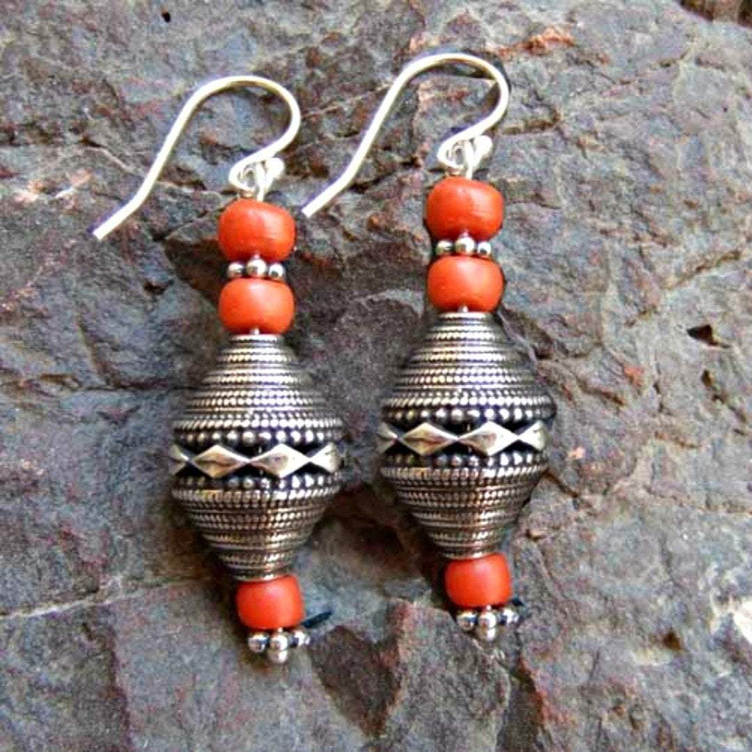 Bluenoemi Jewelry Earrings silver Sterling Silver Old Corals Earrings Filigree Ethnic Jewelry