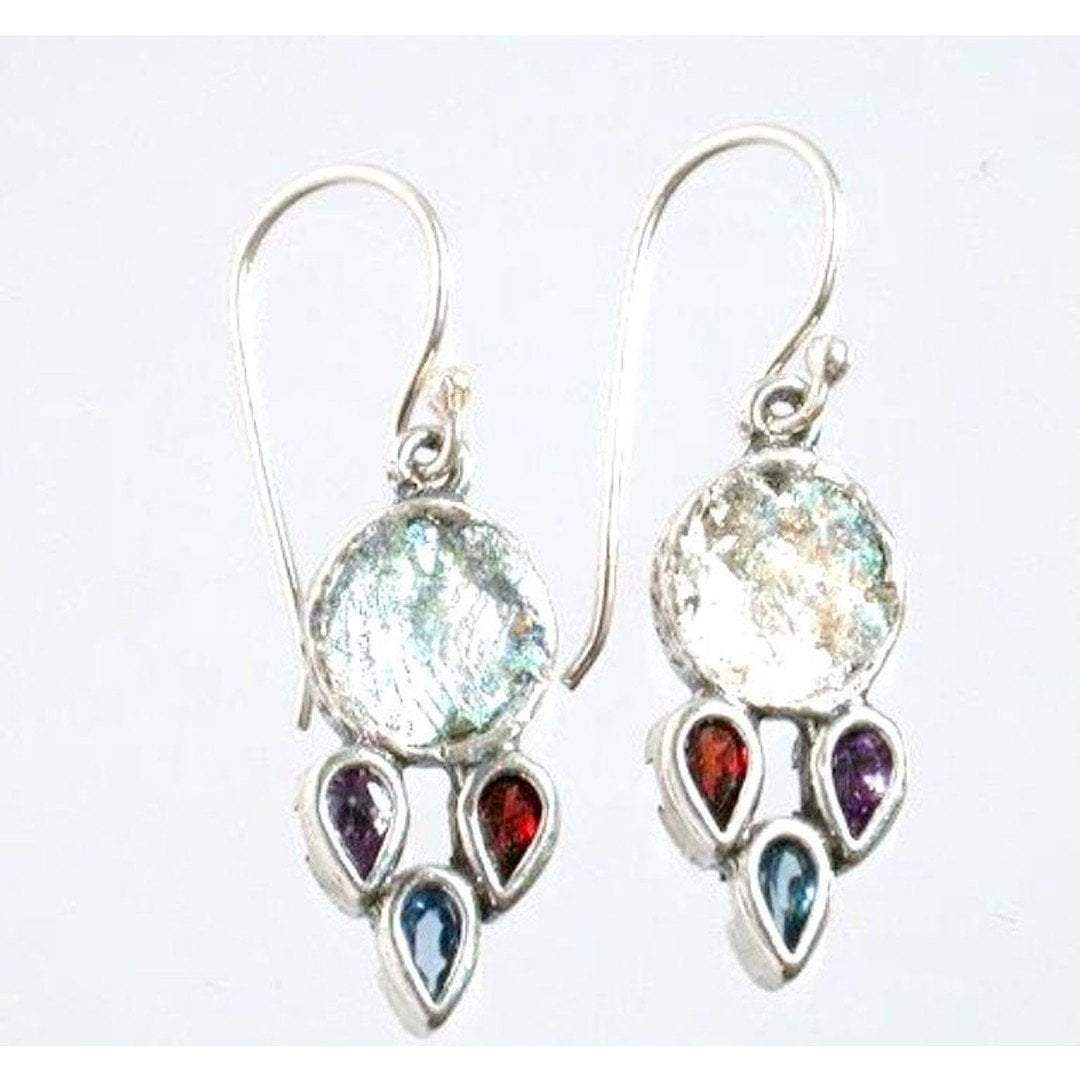 Bluenoemi Jewelry earrings slver Roman Glass Earrings, Sterling Silver Earrings, cz zircons earrings