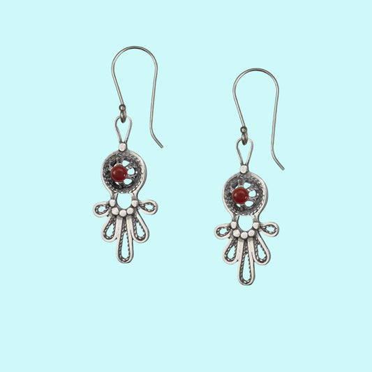 Sterling silver earrings Delicate Filigree cornelian / Eilat stones israeli earrings. - Bluenoemi