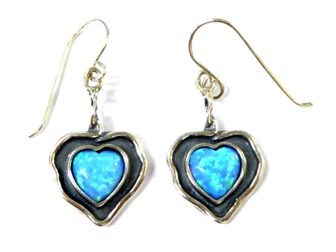 Bluenoemi Jewelry Earrings Sterling silver Heart earrings set with Blue opals Israeli designer jewelry gift for mom