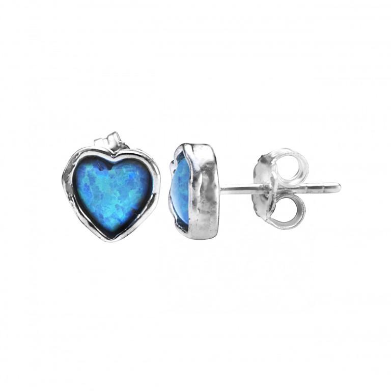 Bluenoemi Jewelry Earrings Sterling silver Heart stud earrings set with Blue opals Israeli designer jewelry gift for mom 艺术耳环