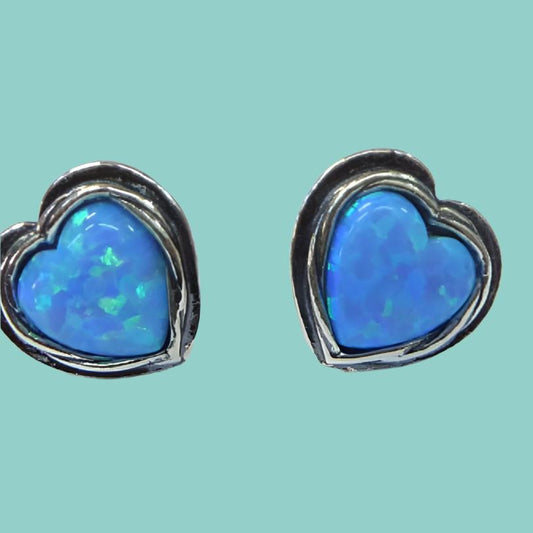 Bluenoemi Jewelry Earrings Sterling silver Heart stud earrings set with Blue opals Israeli designer jewelry gift for mom