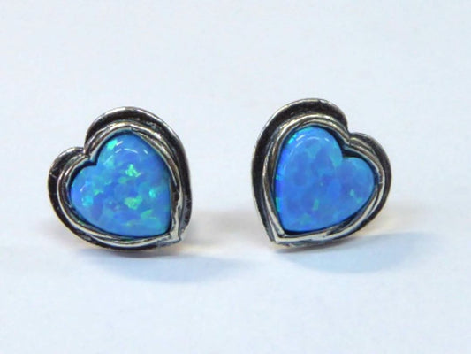 Bluenoemi Jewelry Earrings Sterling silver Heart stud earrings set with Blue opals Israeli designer jewelry gift for mom