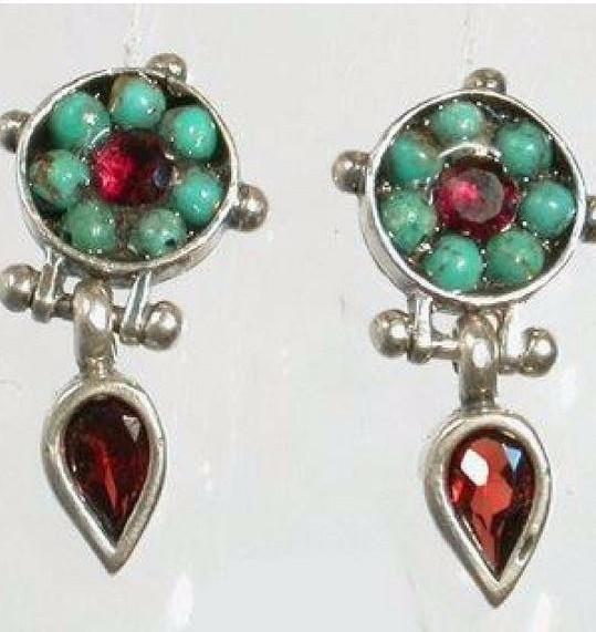 Bluenoemi Jewelry Earrings turquoise Sterling Silver Earrings, Garnets Turquoises,   Stud Dangling Earrings