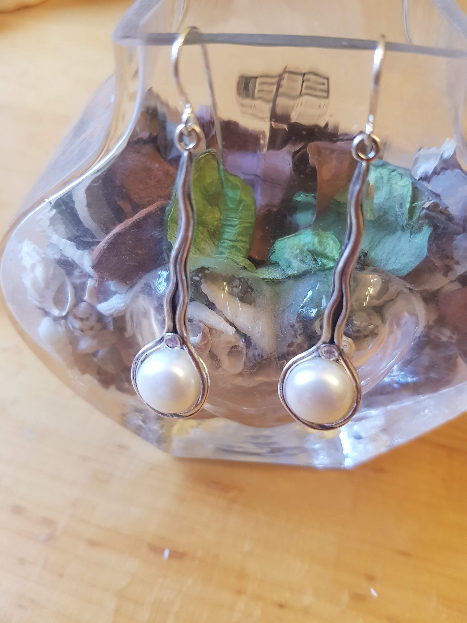 Bluenoemi Jewelry Earrings white Pearl Earrings , Sterling silver earrings, dangling earrings, elegant earrings , silver jewelry