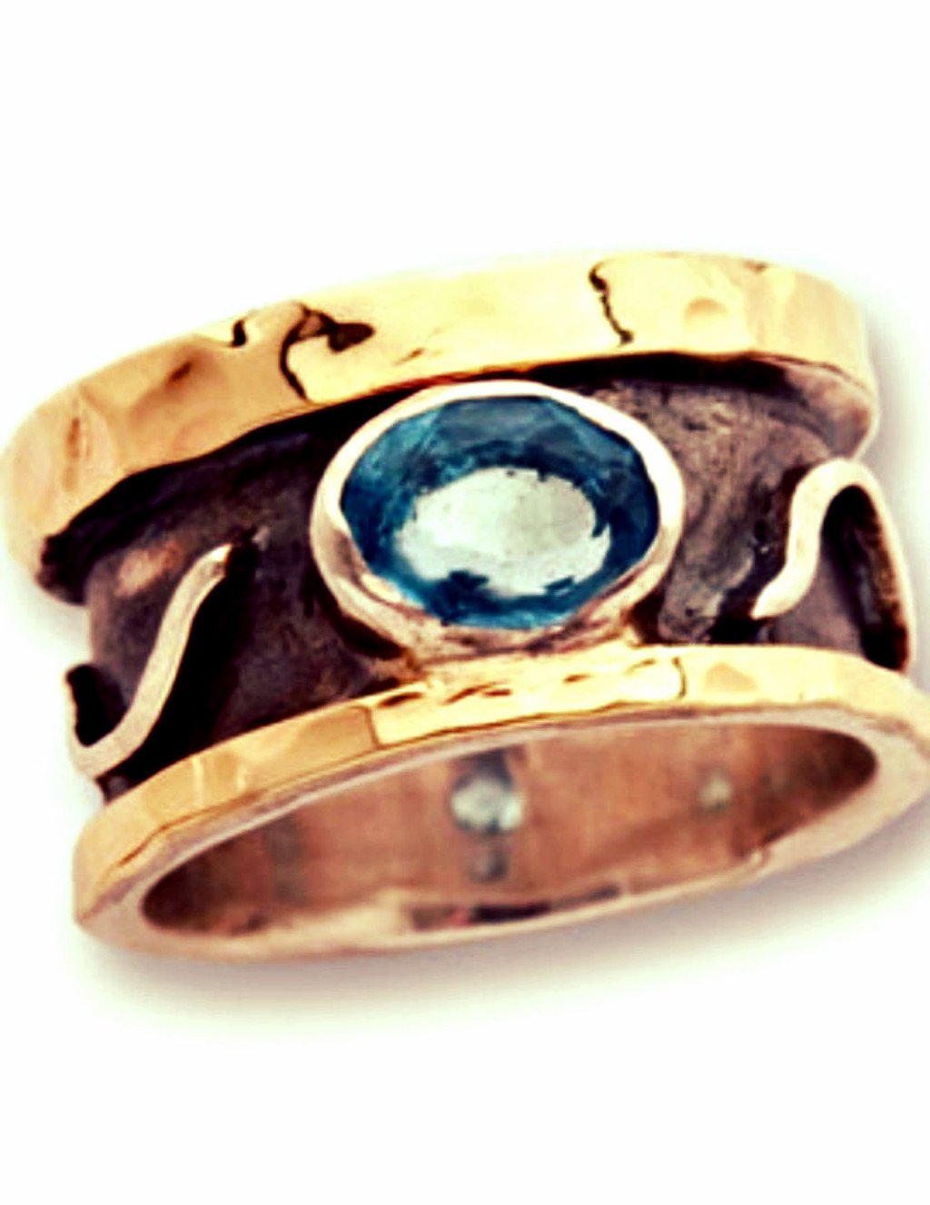 Bluenoemi Jewelry Gold Ring Celestial Ring Blue Topaz on Sterling Silver and Gold Ring for woman