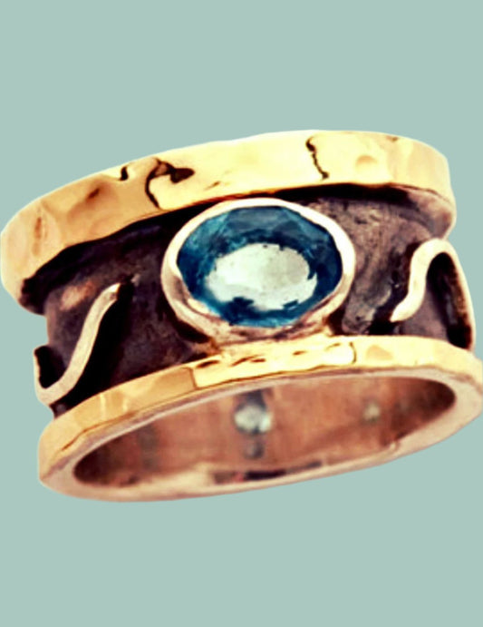 Bluenoemi Jewelry Gold Ring Celestial Ring Blue Topaz on Sterling Silver and Gold Ring for woman